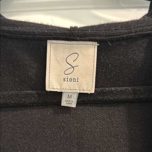 Sioni Black Hooded Cardigan Coatigan with Floral Design sz m - Picture 2 of 6